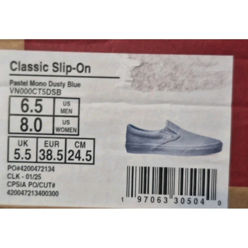 Vans Classic Slip-On Pastel Mono Dusty Blue UNC Men Sz 6.5/  Women Sz 8 Sneakers